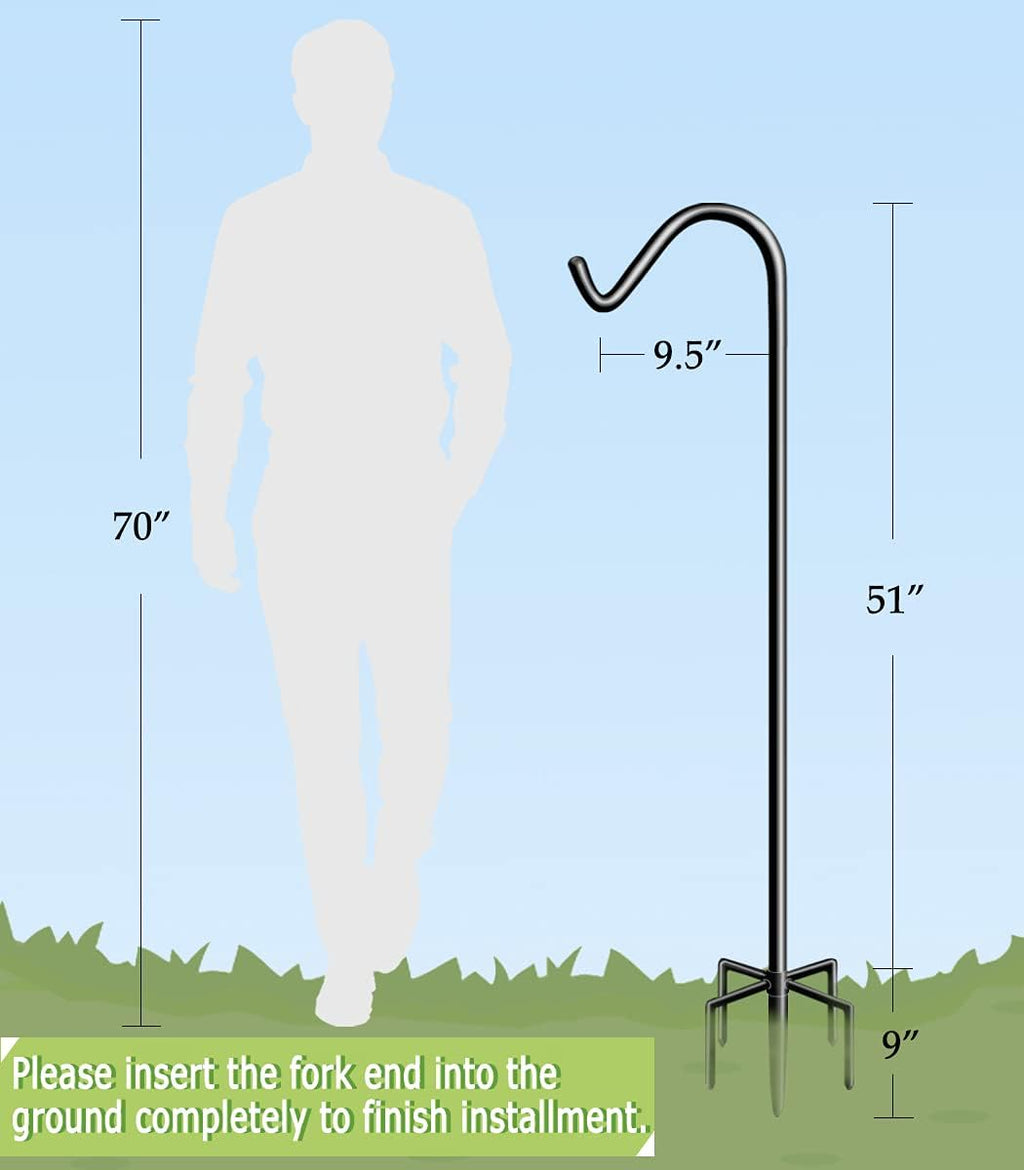 60 Inch Tall Shepherd Hooks with 5-Forked Base, Adjustable Heavy Duty Bird Feeder Pole Stand Hanger for Outdoor