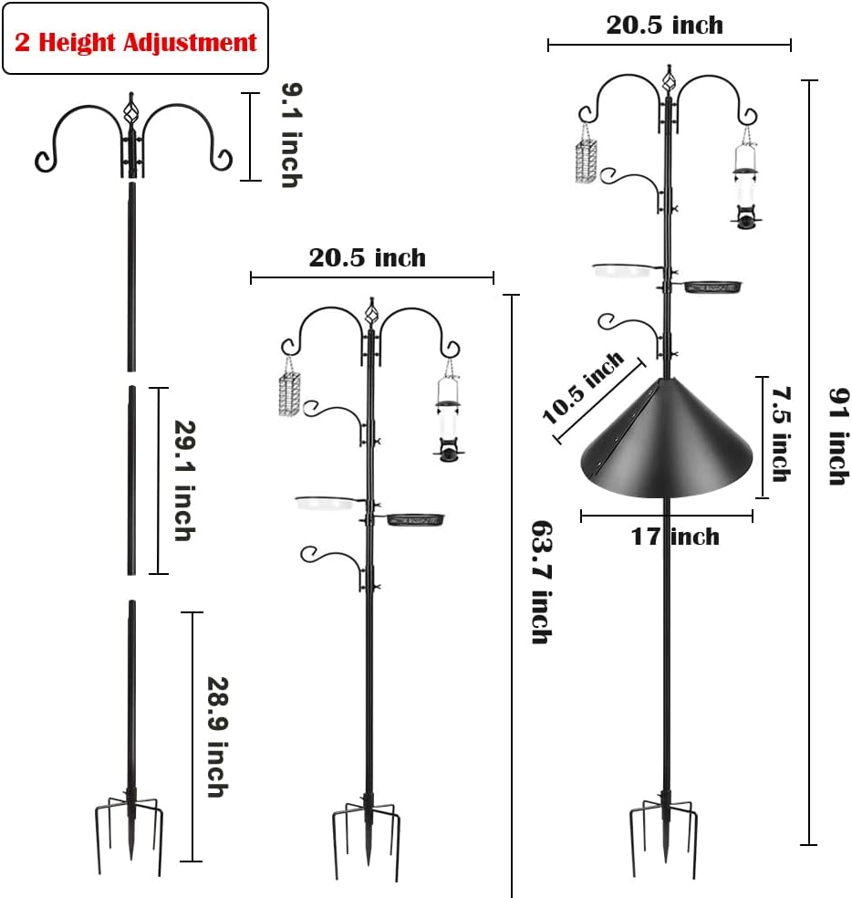 Bird Feeder Pole with Squirrel Baffle - Deluxe Feeder Station Kit Includes Suet Cage, Wild Bird Feeders & Planter