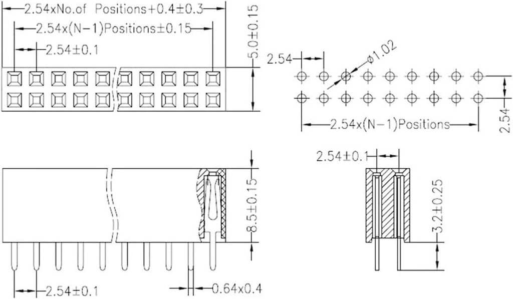 2.54mm 2 x 40Pin Female Socket Pin Header 40P Straight Dual Row Header Kit PCB Female Header Pin Header Connector, Pack of 20