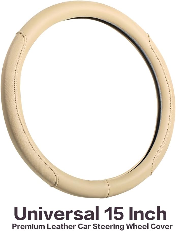Microfiber Leather Steering Wheel Cover with Classic Embossing, Anti-Slip Breathable Auto Car Wheel Protector, Fit 15