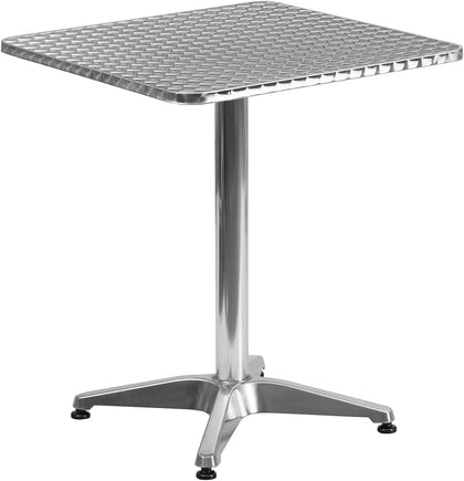 Square Aluminum and Steel Bistro Table, 23.5 in, Stainless Steel Top, Lightweight Design, All-Weather Indoor/Outdoor
