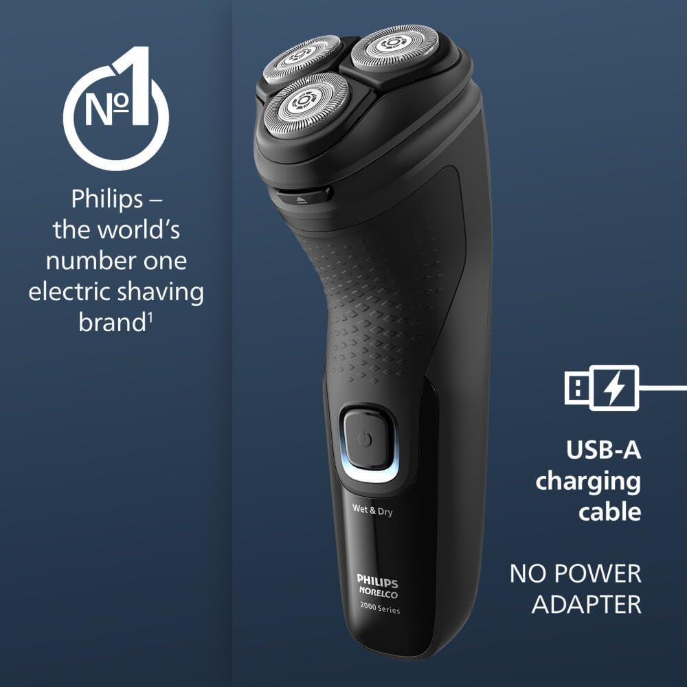 Philips Norelco 2400 Series Electric Shaver, Deep Black | 27 Self Sharpening ComfortCut Blades, 4D Flex Heads, Wet or