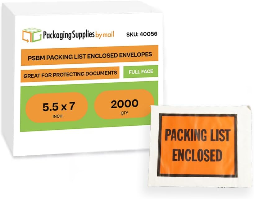 PSBM 2000 PCS 7 x 5.5 Inch Orange Full Face Packing List Enclosed Bags, Shipping Mailing Envelopes and Packing Slip
