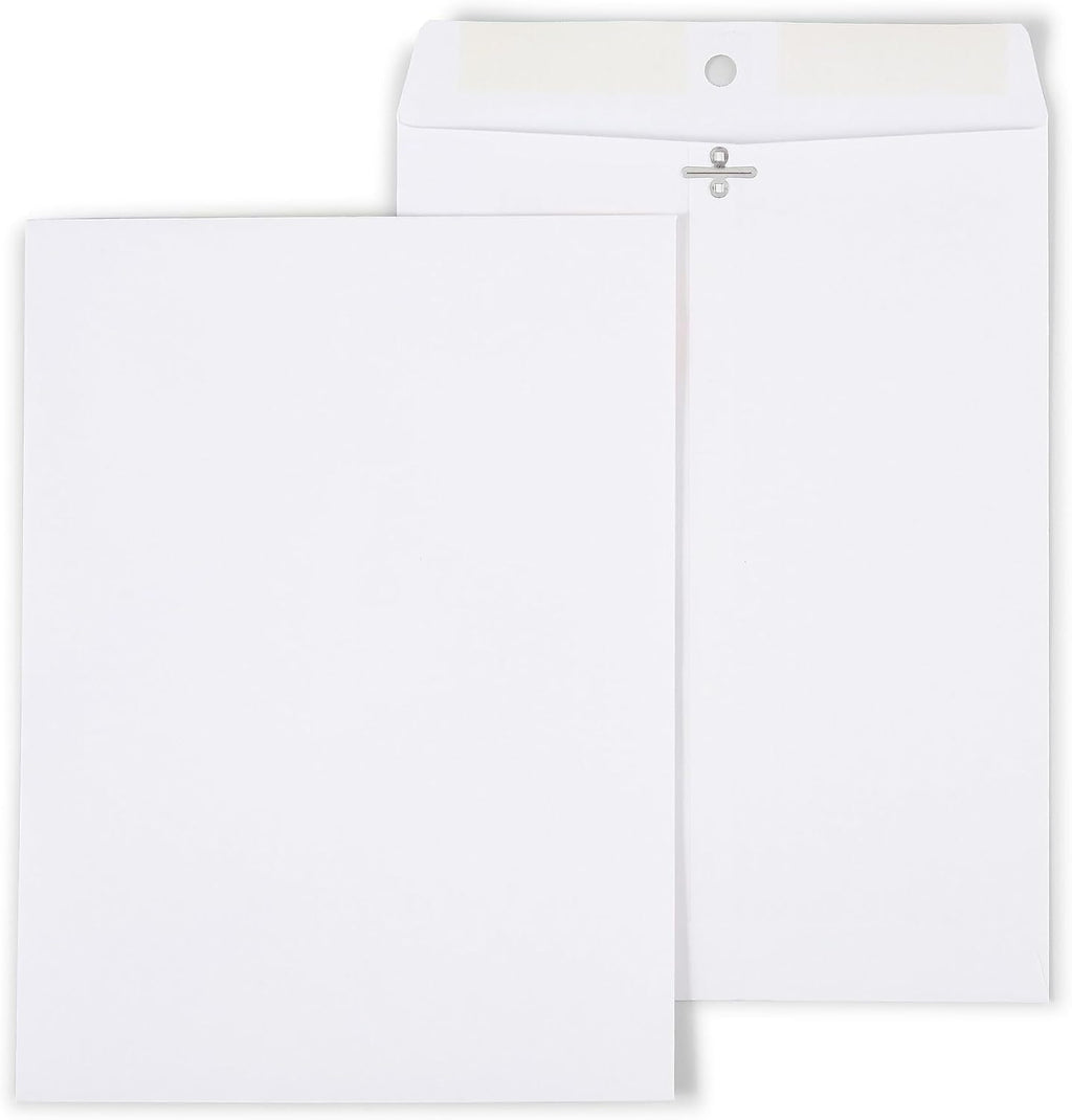 9x12 Wove Clasp Envelopes, White, Metal Clasp, 100/Box