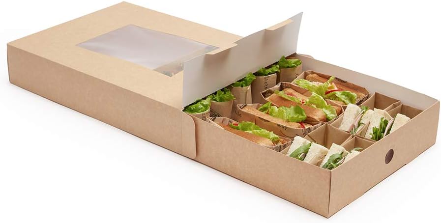 17.7 x 12.2 x 3.2 Inch Catering Trays, 10 Grease-Resistant Catering Boxes - Cover With Window Included, Side Lock
