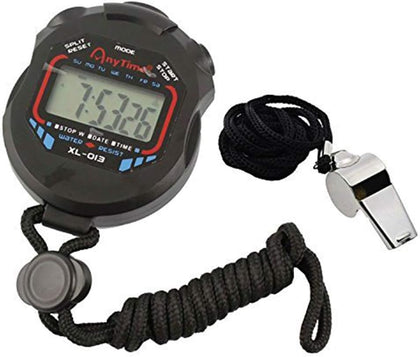 Sports and Referee Digital Stopwatch Timer/W Bonus Stainless Steel Coach Whistle with Lanyard