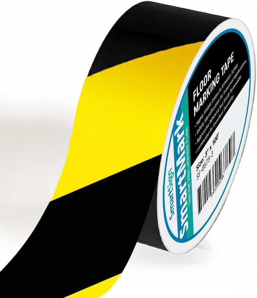 Yellow/Black Striped Floor Marking Tape, 2" x 100' Roll, Durable Polyester, Laminated Protection - Non-Abrasive