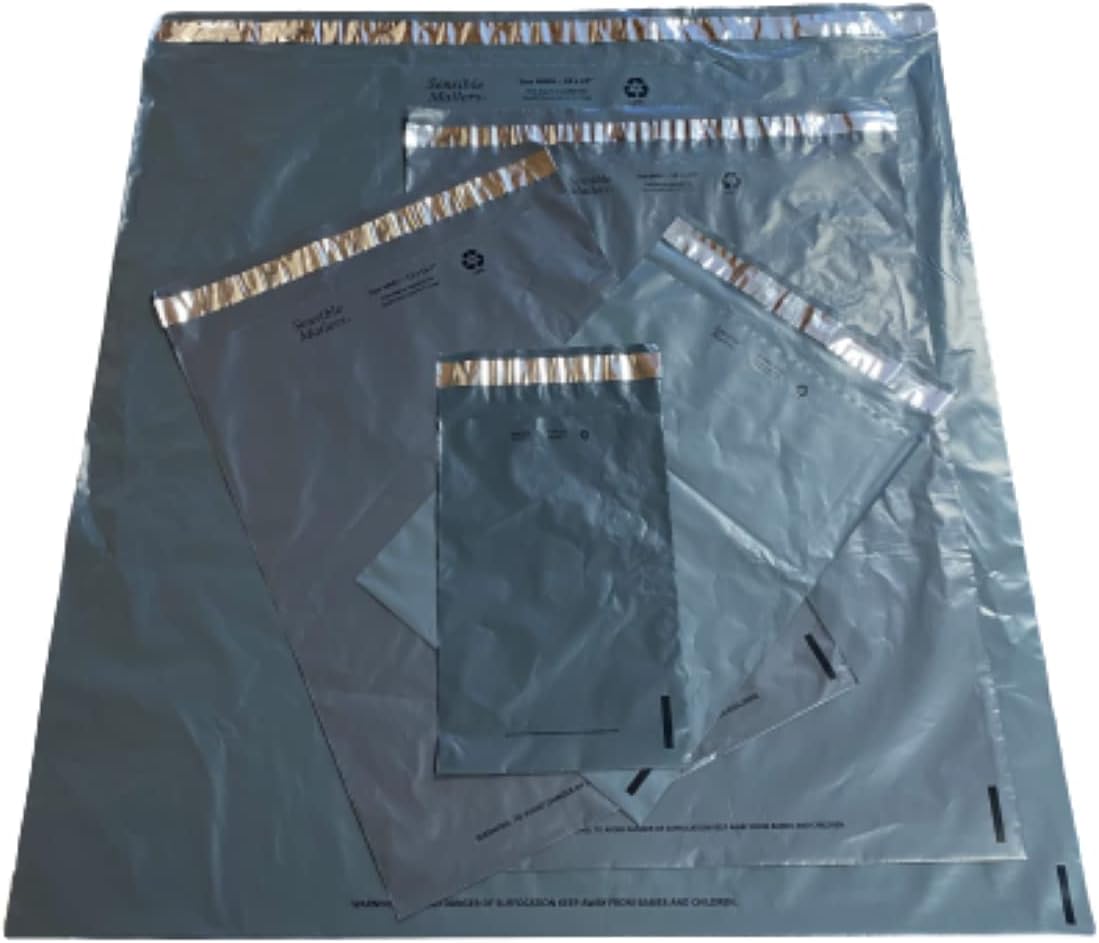 Sensible Mailers – 500 Pack of 12x15.5” Fully Recycled Poly Mailers Grey – Shipping Envelopes for Small Business
