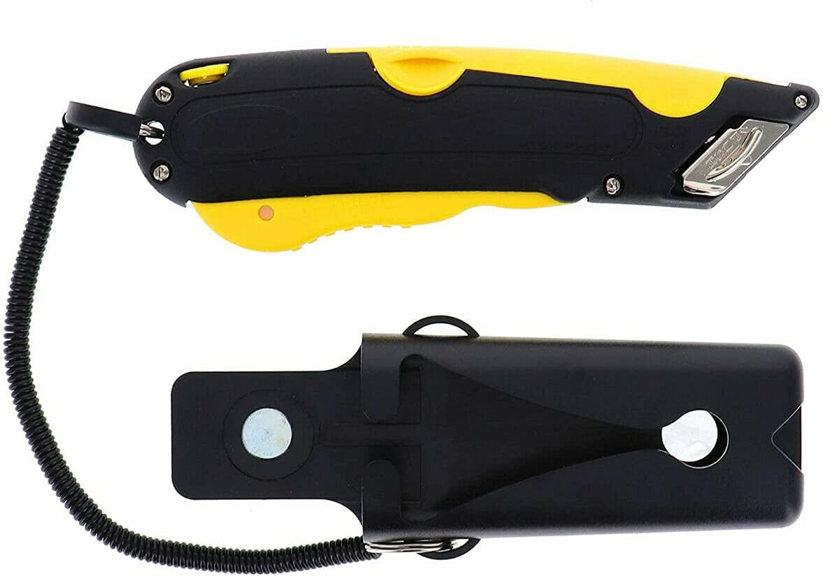 EZ-1000 Safety Box Cutter Utility Knife, 3 Blade Depth Setting, Squeeze Trigger and Dual Side Edge Guide, 2 Blades