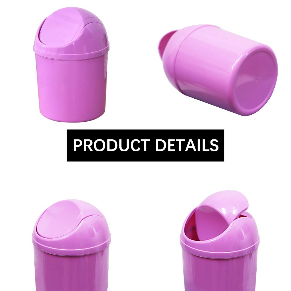 2 Pcs Plastic Mini Wastebasket Trash Can with Swing Lid with 120 Trash Bags, Tiny Desktop Waste Garbage Bin for Home