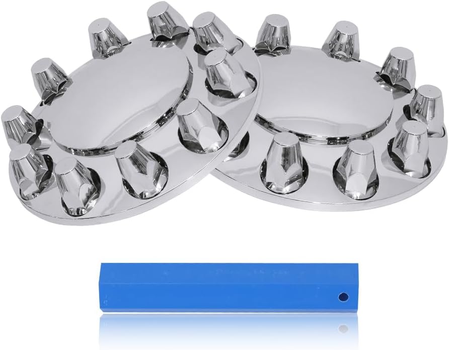 Chrome ABS Front Axle Wheel Cover for Semi Truck Plastic Hub Cover with 33mm Screw-On Lug Nut Covers 2 Front Axle