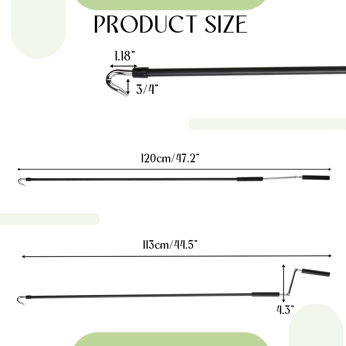 1 Pack Skylight Opener Pole Universal Shade Crank Wand, Black