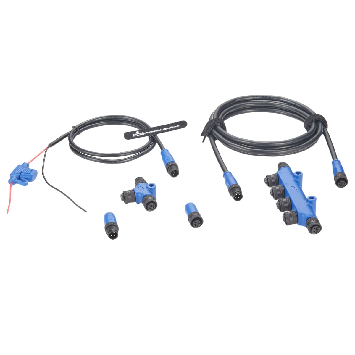 NMEA 2000 N2K Starter Kit Marine Grade Backbone Drop Cable T Connector 4 Port Tees Terminators Power Cable with Fuse for Lowrance Simrad B&G Navico Garmin Networks (Kit 2)