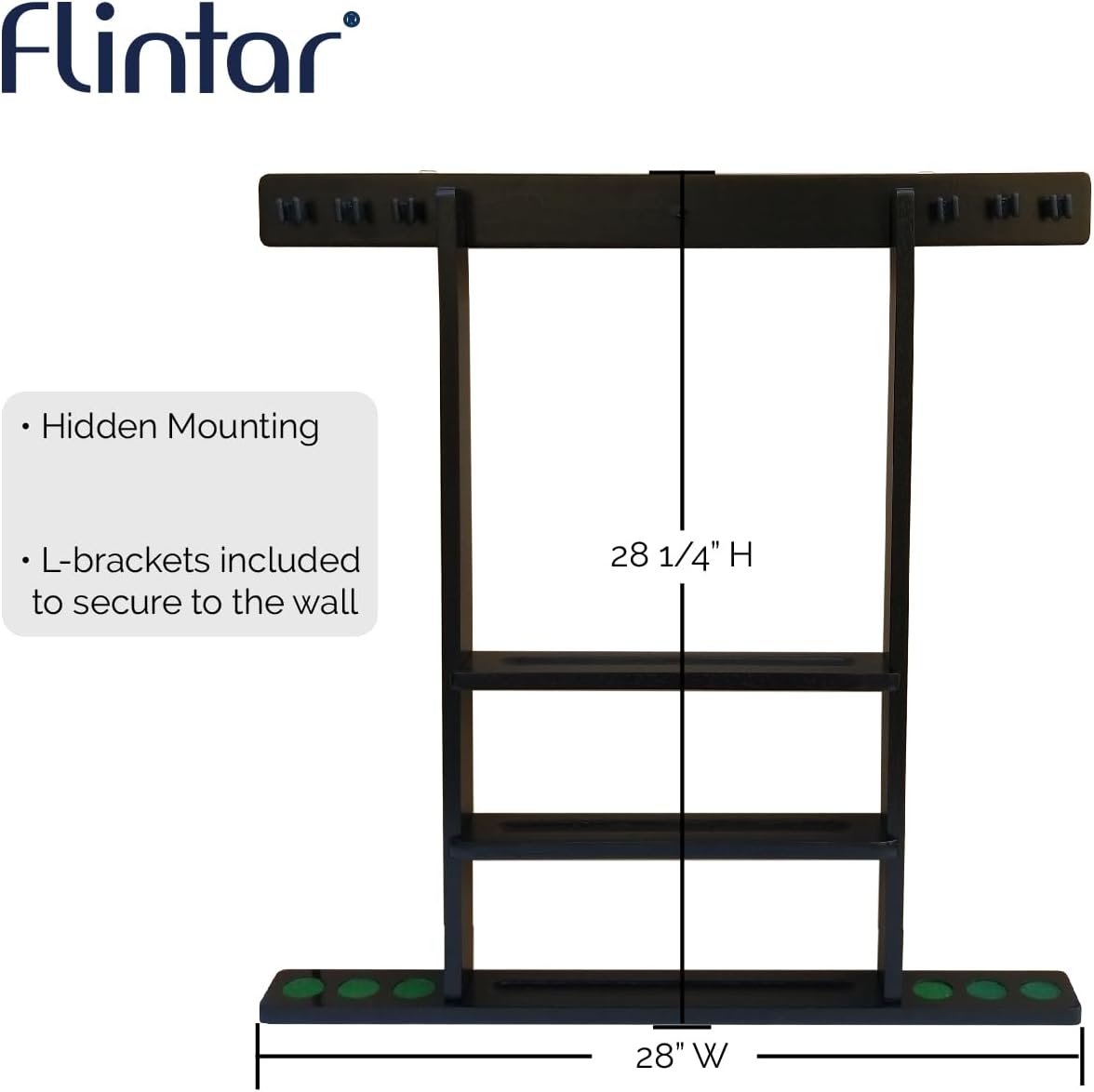 Wall Mount Cue Rack, Billiard Pool Cue Stick holder, Premium Quality Made in TAIWAN, Solid Hardwood, Cue Rack Only