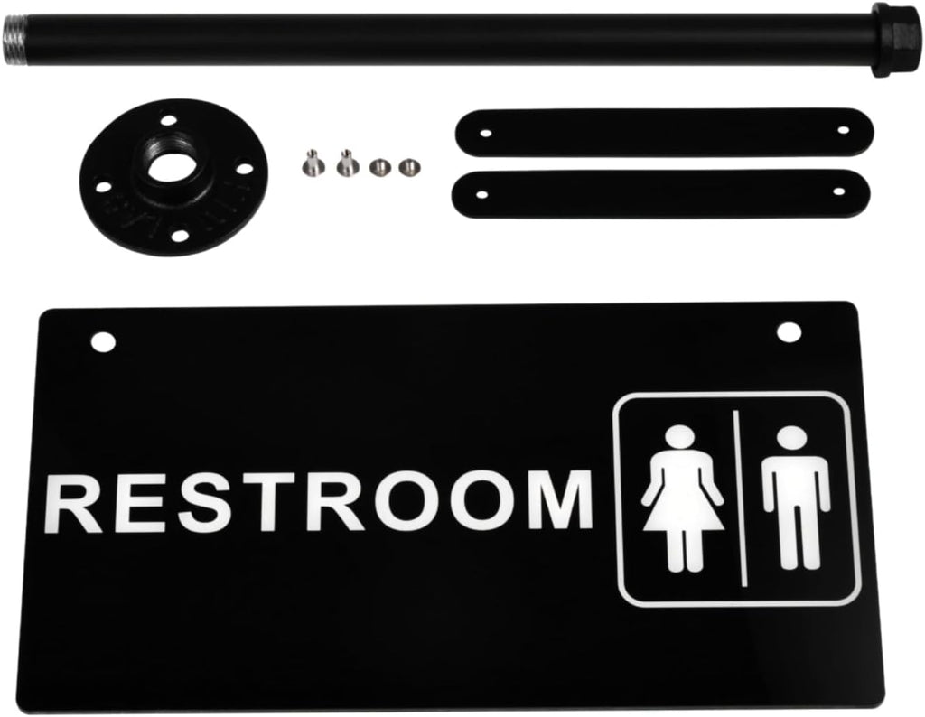 Restroom Sign, Double Sided Black Hanging Wall-Mounted Bathroom Sign