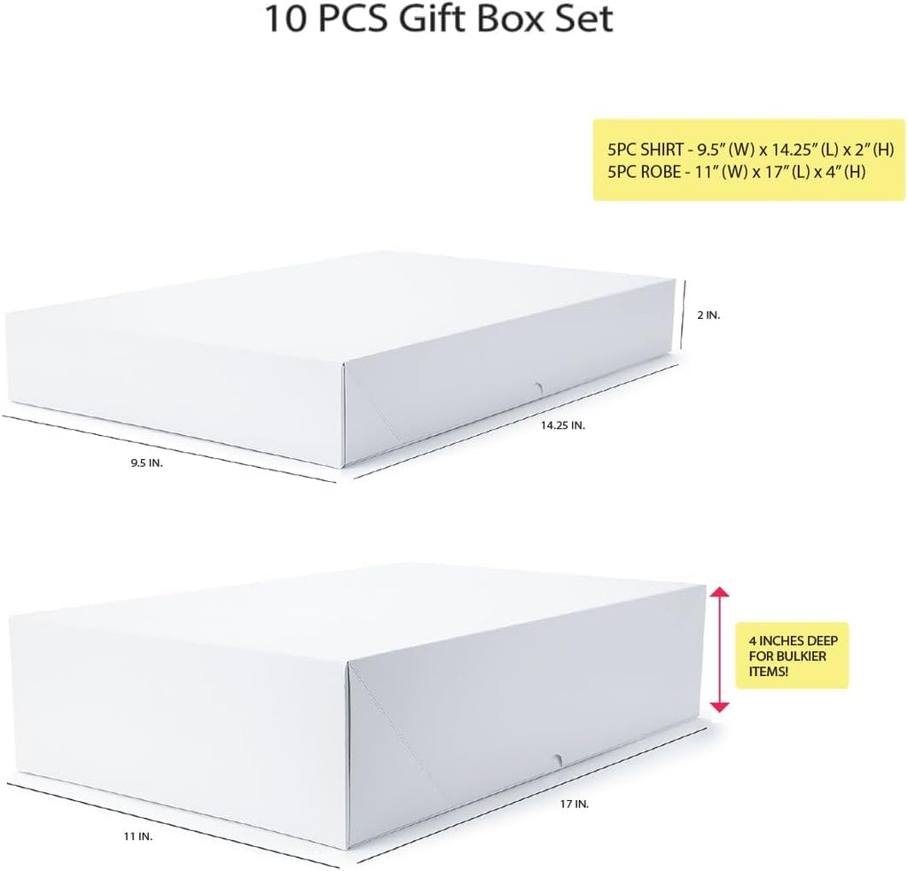 10 Sturdy White Gift Boxes for Presents - Premium Gift Boxes with Lids - 4-inch Deep Robe Boxes and Shirt Boxes