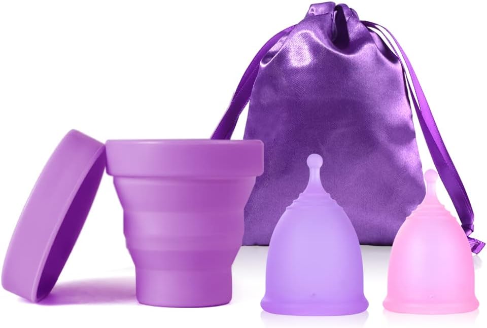 Menstrual Cups with Collapsible Storage Cup, Leak-Proof Design with Medical Grade Silicone Period Cups Reusable