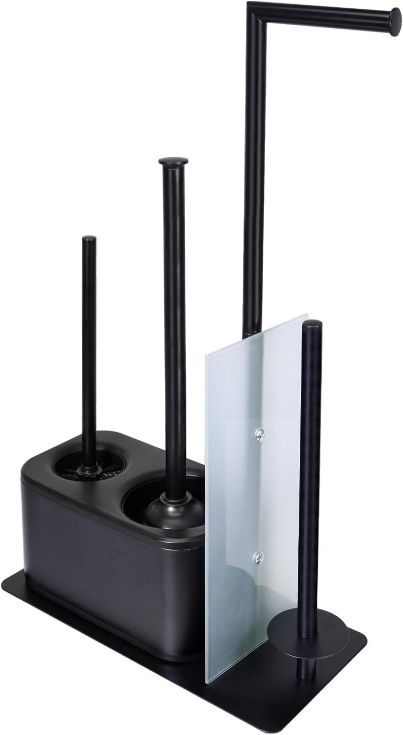 Modern Bath Set for Bathroom Organization, All in One Toilet Brush, Toilet Plunger, Toilet Paper Holder Stand and
