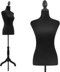 Female Mannequin Torso | Black | Height Adjustable Dress Form | 50"-63" | High-Density Foam with Wood Tripod Stand |