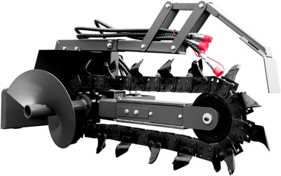 Mini Skid Steer Hydraulic Earth Trencher Attachment, 588mm Width | High Speed Chain Trencher Post Hole Pipeline