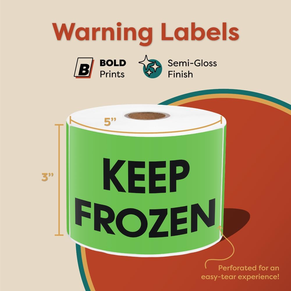 3" X 5" Keep Frozen Shipping Stickers (500 Labels, 1 Roll) Water-Resistant