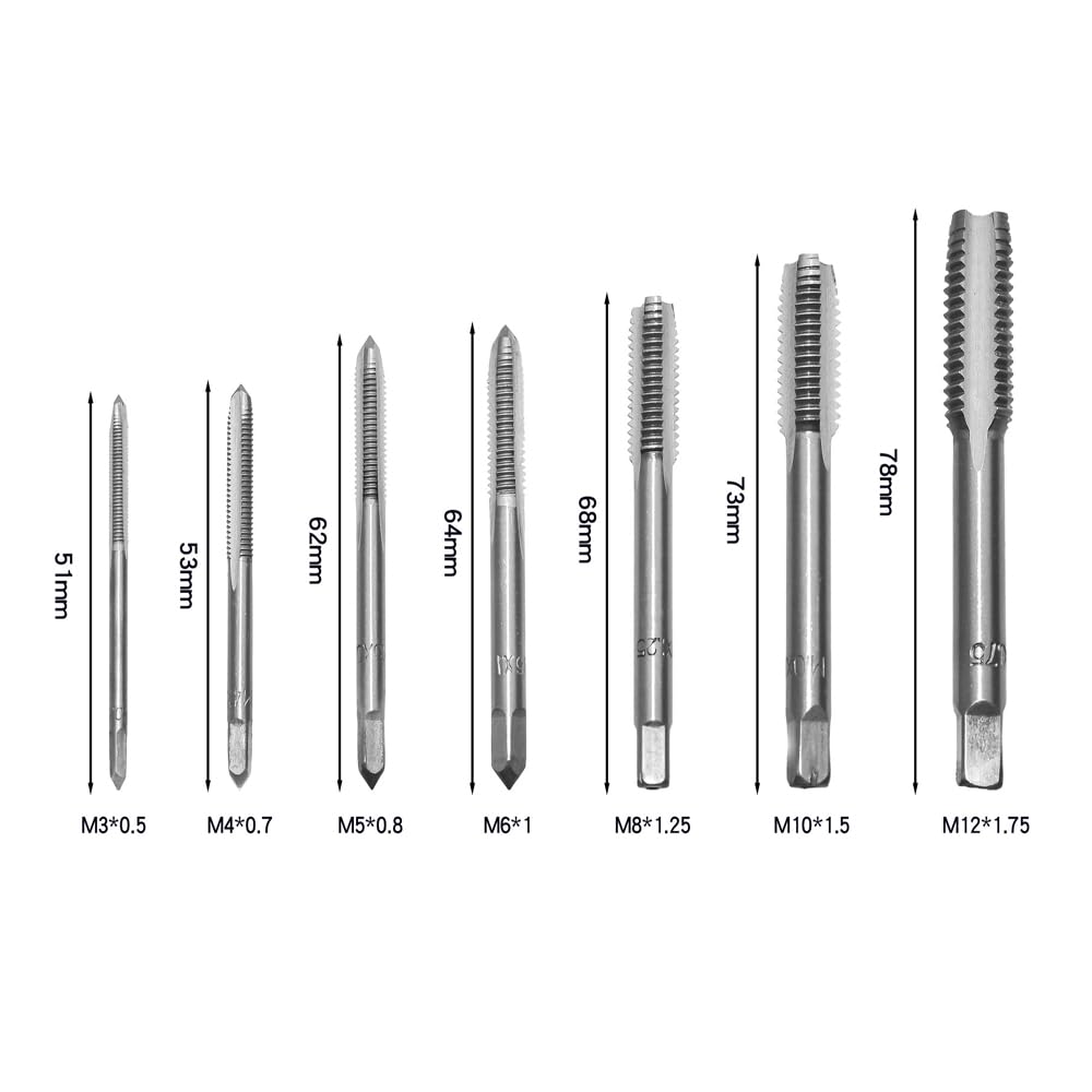7 Pcs Metric Thread Tap Set HSS M3-M12 Tapping Tool Set