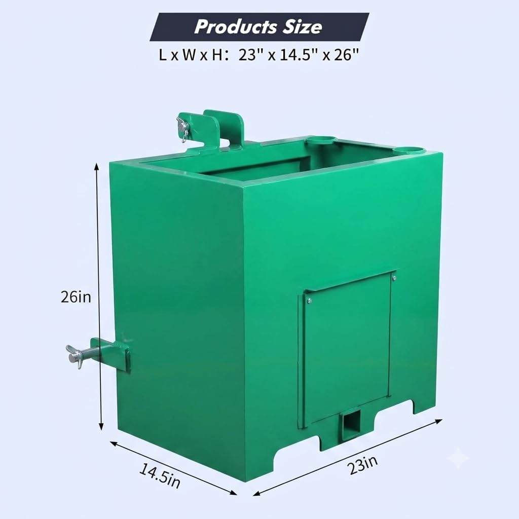 Heavy Duty 800 Lbs 3-Point Tractor Ballast Box – Fits Category 1 Hitch, Compatible with Loaders & Skid Steers