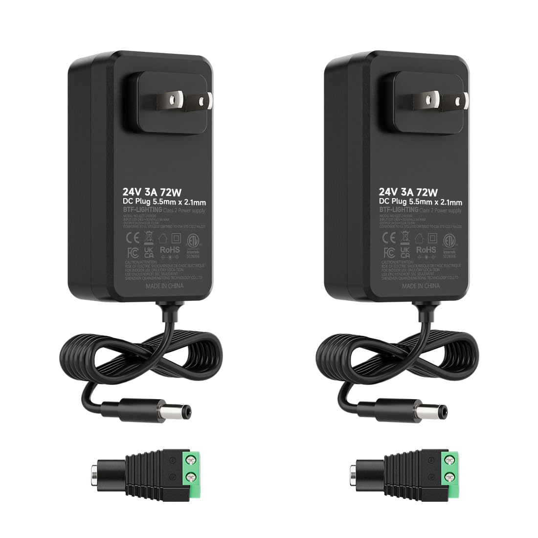 BTF-LIGHTING DC24V 3A 72W LED Driver 2 Pack, Class 2 Transformer