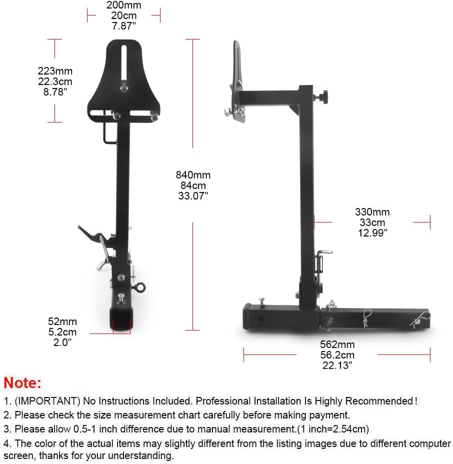Adjustable RV Spare Tire Carrier Mount for Vans SUVs and Motorhomes, Fits 16" to 24" Wheels, Hitch with 2 Inch