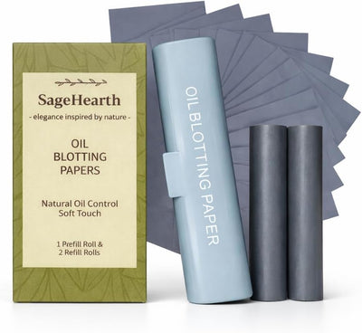 Natural Oil Blotting Papers, 100% Natural Pulp Paper, 1 Prefill Roll and 2 Refill Rolls, Soft Touch Oil Control for Face