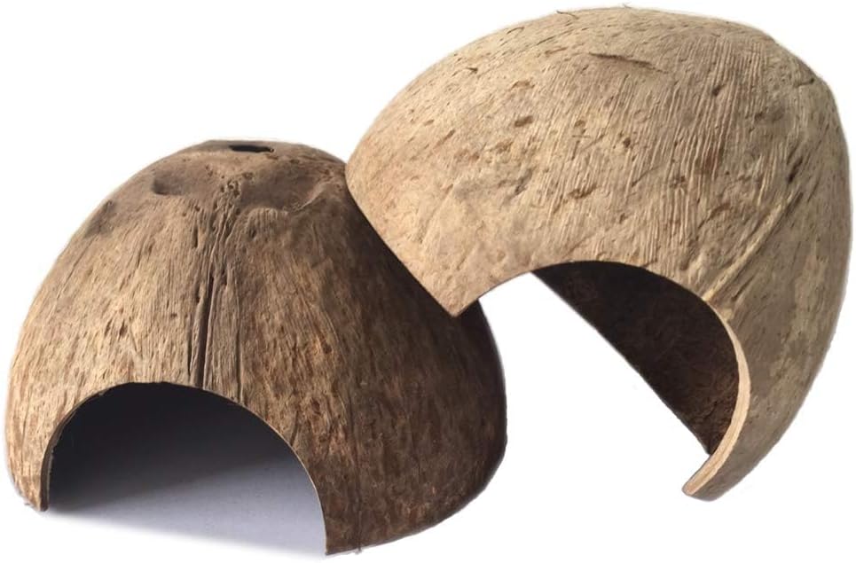 2 PCS Natural Coconut Reptile Hideouts Lizard Coco Hut Hermit Crab Hut Aquarium Fish Hide Cave Spider Snail Climber Toys
