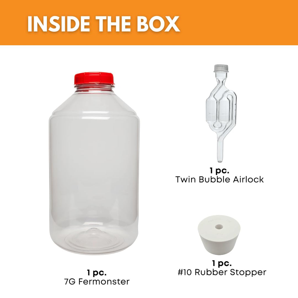 Vintage Shop - HOZQ8-1259 7 gal Fermonster Wide Mouth Carboy With #10 Drilled Stopper and Twin Bubble Airlock