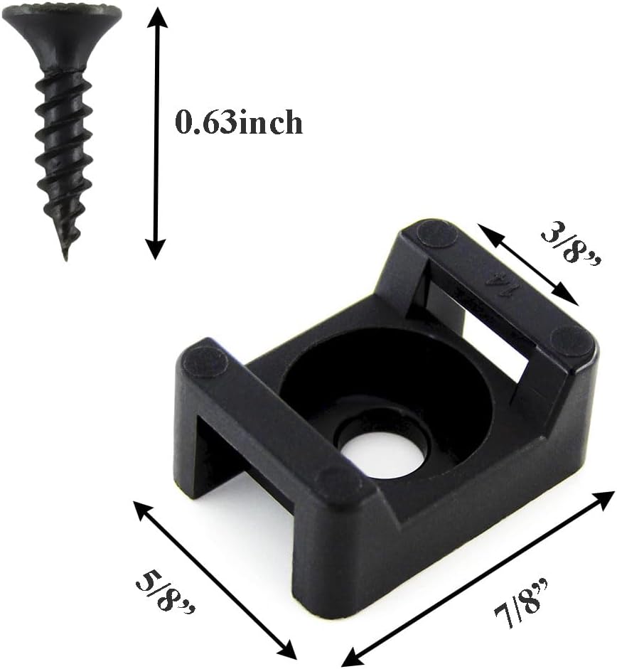 Saddle Type Cable Zip Tie Mounts Base Kit with Screw Hole,Set Strong 6 Inch Nylon Cable Ties and Screws Each 100