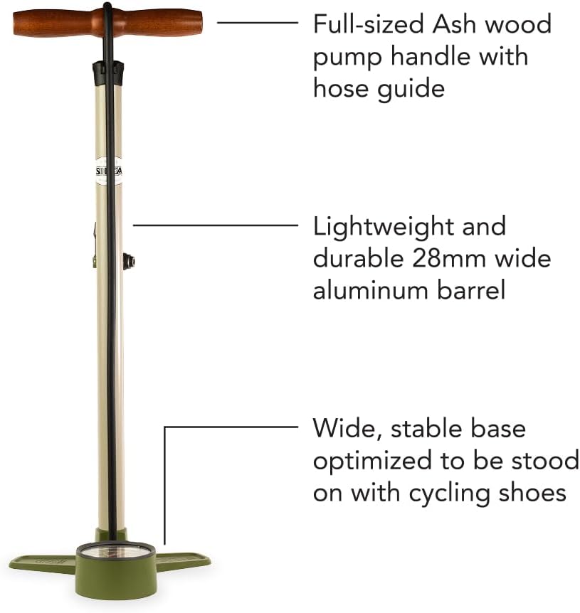 Terra Bike Floor Pump with Steel Construction, Wood Handle, 120psi