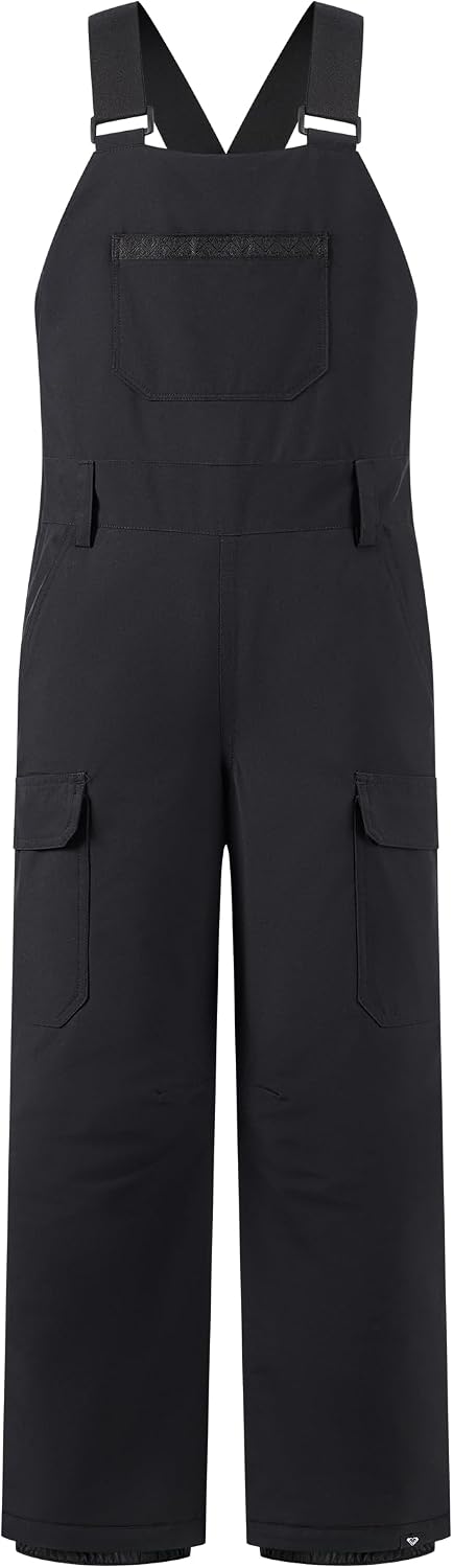 Girls' Heavyweight Ski Snow Bib Overalls, Insulated & Waterproof, Black, 16