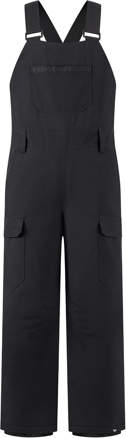 Girls' Heavyweight Ski Snow Bib Overalls, Insulated & Waterproof, Black, 16