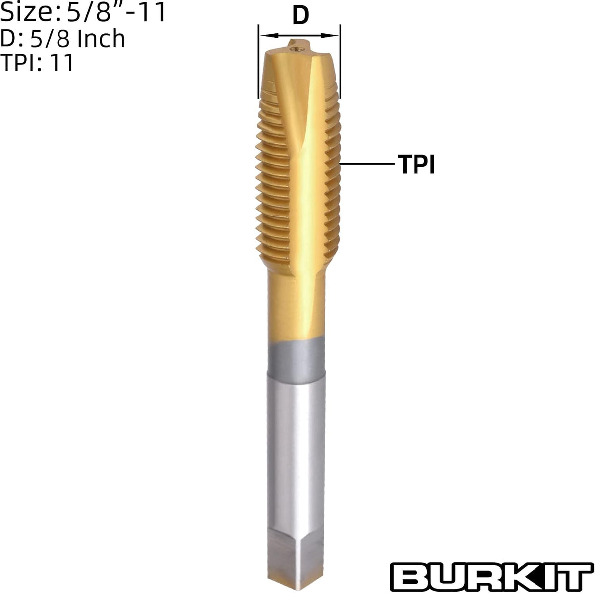Burkit 5/8"-11 UNC Titanium Coated Spiral Point Tap