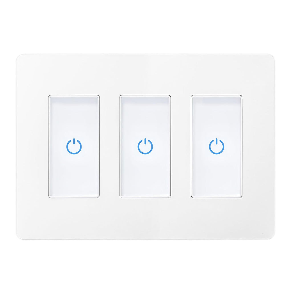 Touch Smart Switch 3 Gang, WiFi Light Switch Compatible With Alexa and Assistant, Neutral Wire Needed, No Hub