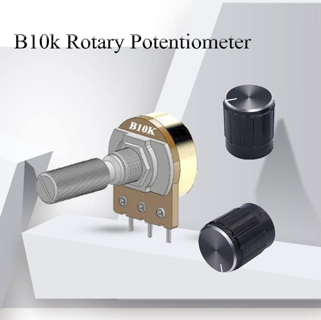 10k ohm Potentiometer，20PCS B10k Rotary Potentiometer 10k Ohm Linear Potentiometer Kit 3 Terminals 20mm Shaft with Nuts, Washers and Aluminum Alloy knobs