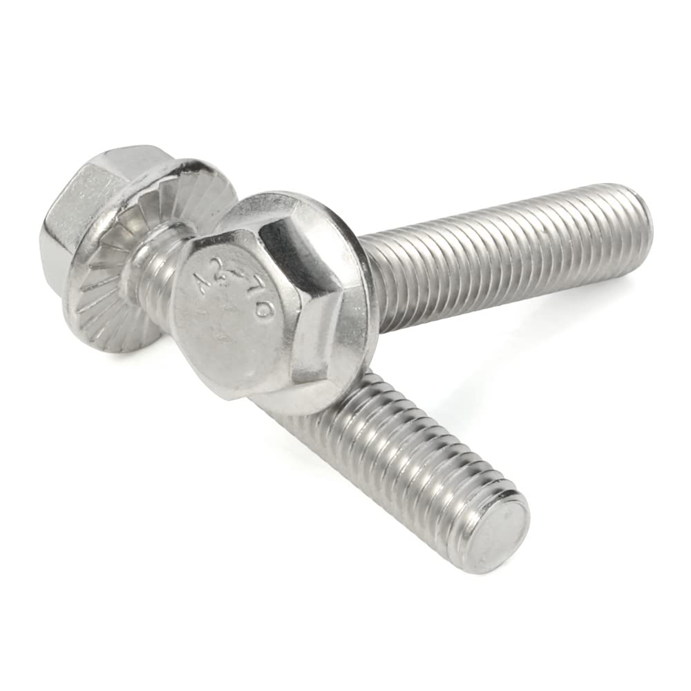 M5-0.8 x 12mm Flanged Hex Head Bolts Flange Hexagon Screws, Stainless Steel 18-8 (304), Plain Finish, 40 PCS