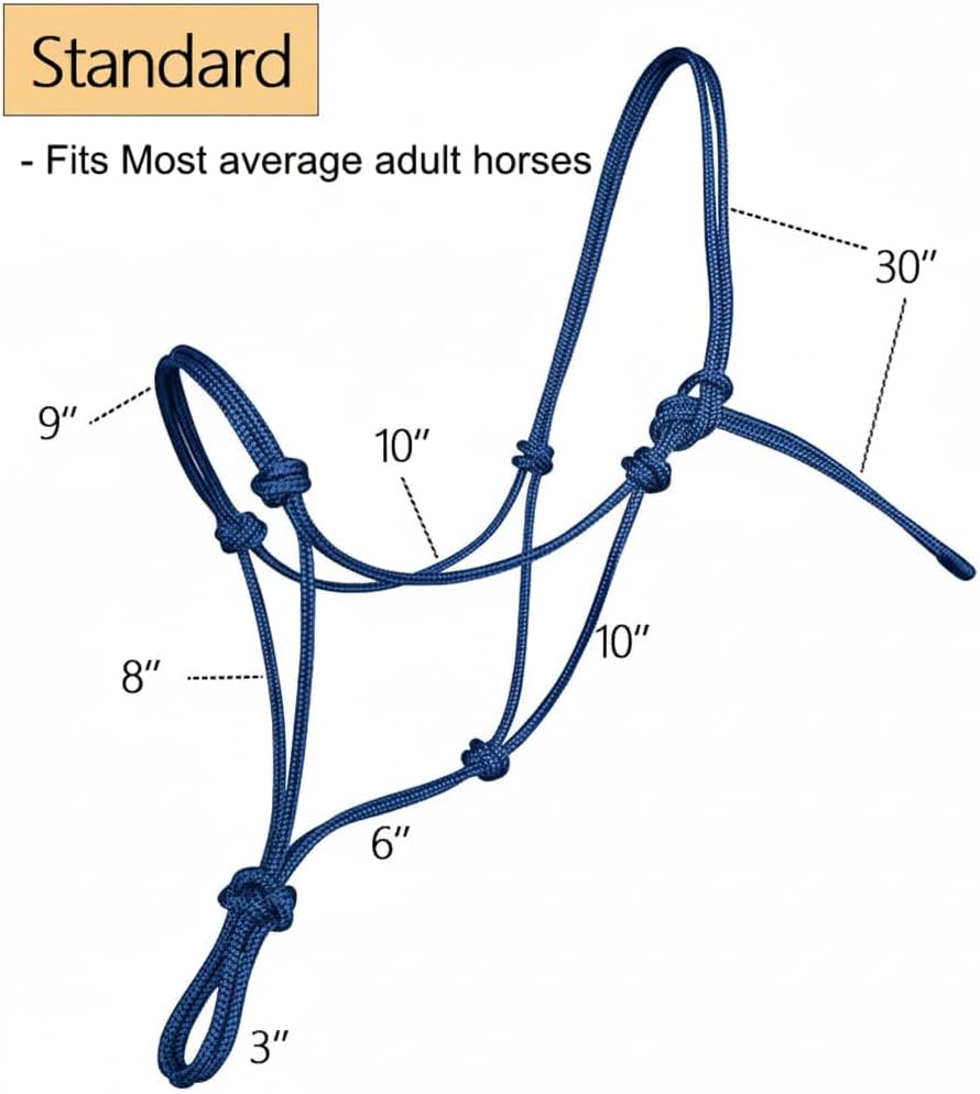 Rope Horse Halter, Braided Training Halter with Hand-Knotted Design, Multiple Sizes for Yearling, Small, Mule &