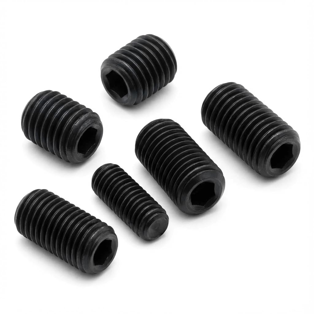 1/4-20 x 5/8'' (20 Pack) Set Screws, Black Oxide 304 Stainless Steel 18-8, Internal Hex Head Allen Drive Cup Point Screws (with Hex Key Wrench)