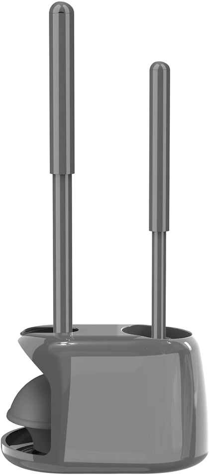 Toilet Brush and Plunger Set, Semi-Hidden Toilet Plungers, Gray | Heavy Duty Toilet Bowl Brush and Holder for