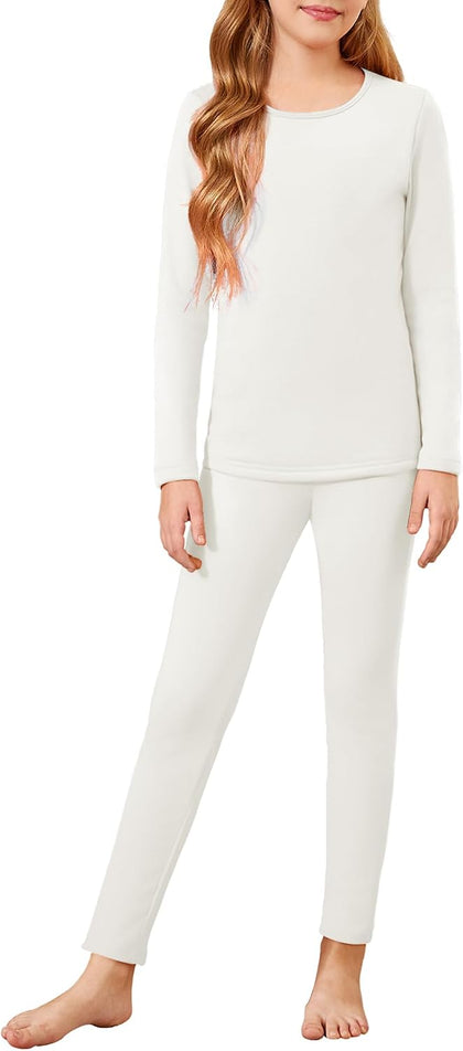 Girls Thermal Underwear Set Long Johns Cold Weather Base Layer | Kids Winter Thermals Top Bottom, Soft Cozy Long