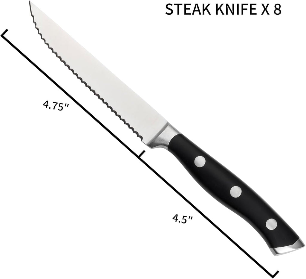 8-Piece Steak Knives Set, 4.7 Inch Full-Tang Serrated Sharp Knives