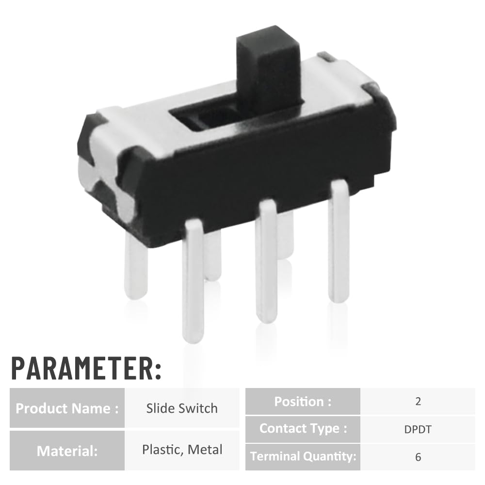 WMYCONGCONG 50 Pcs 6 Pin 2 Position DPDT Vertical Micro Slide Switch for for DIY Electronics Project