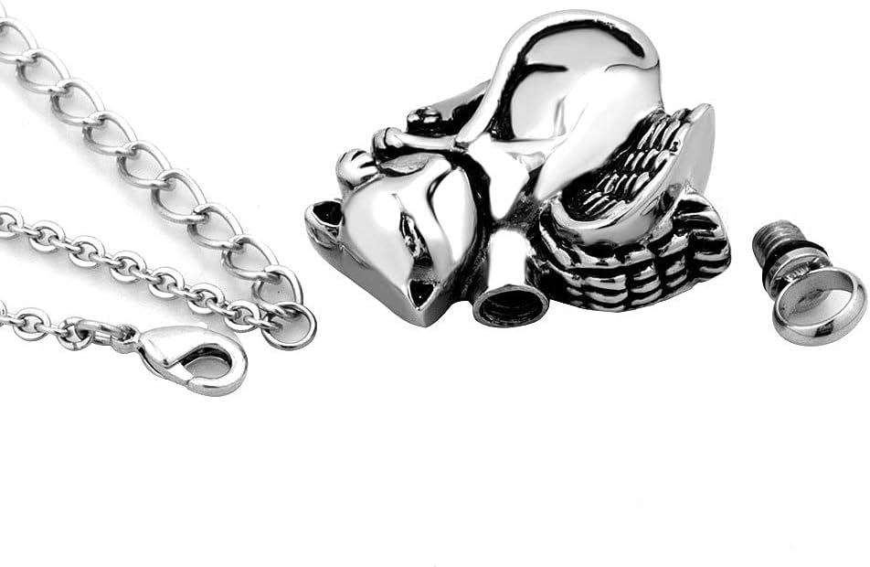 Cute Angel Cat Pet Urn Necklace for Ashes Cremation Jewelry Memorial Animal Stainless Steel Pendant Ashes Holder