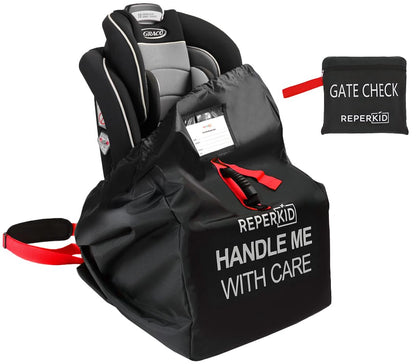 Car Seat Travel Bag for Airplane, Black and Green, 33" H x 18" W x 18" D, Fits Most Convertible, Booster and Infant