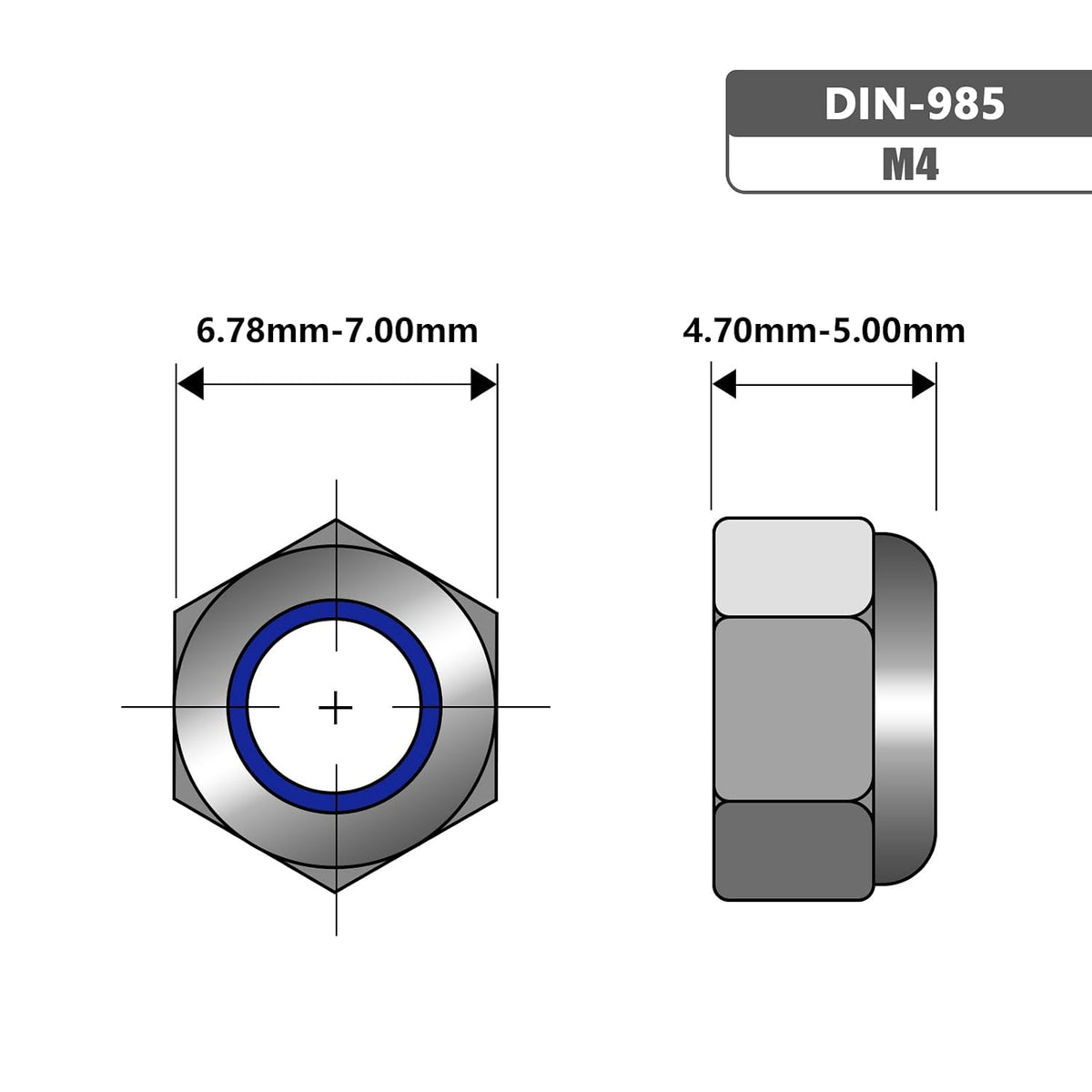 M4 Black Nylon Insert Lock Nuts, Stainless Steel 304 (18-8) Black Coating Lock Nuts with Nylon Insert, 100pcs
