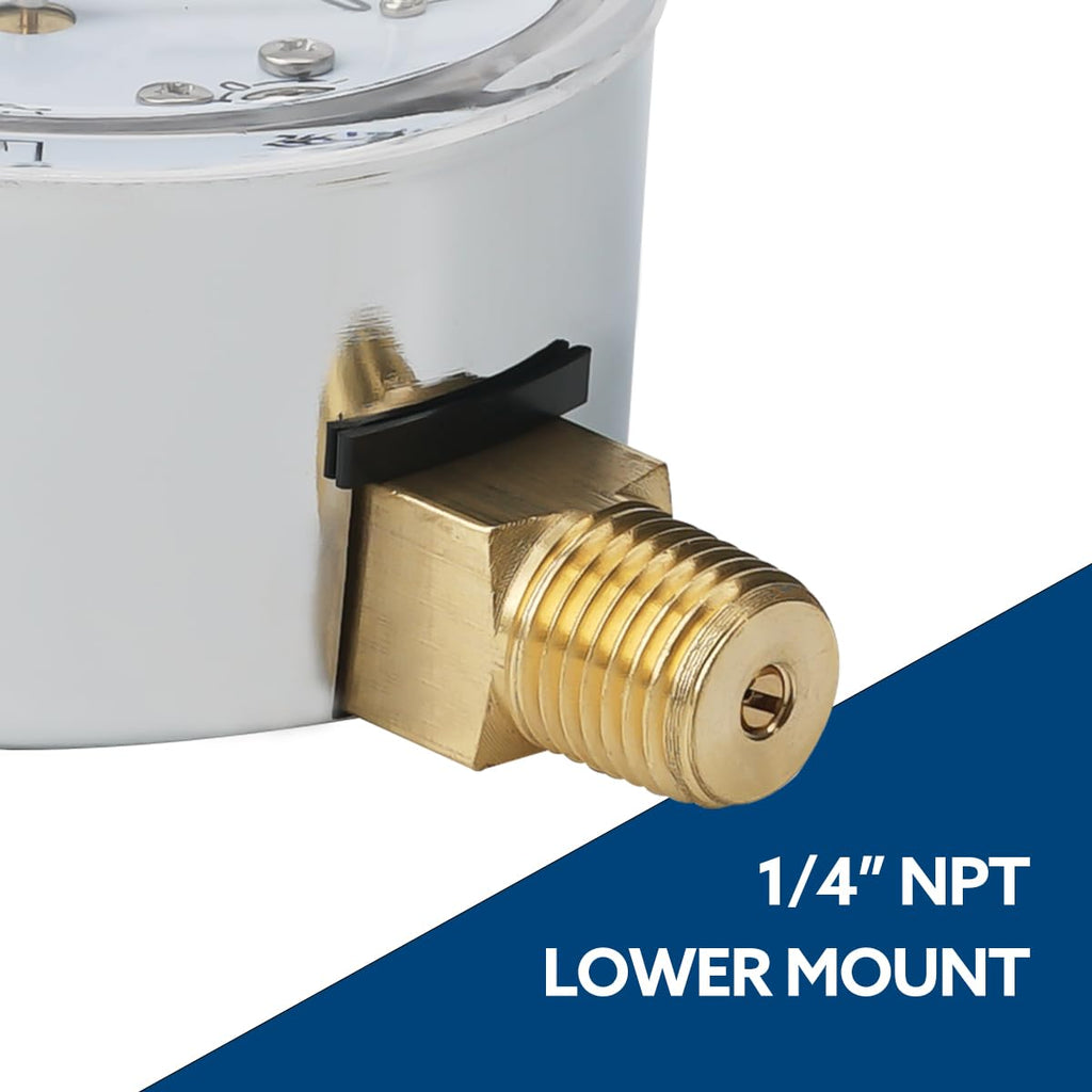 SENCTRL 0-3 Psi Low Pressure Gauge, 1/4" NPT Lower Mount